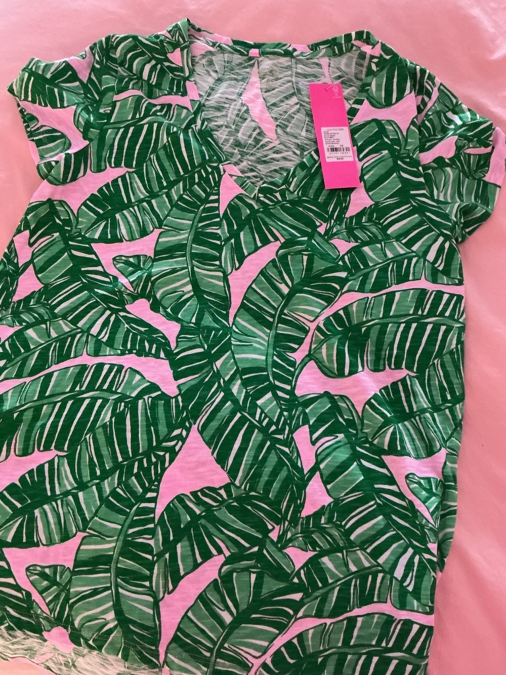 Lilly Pulitzer Etta t shirt let’s go bananas Banana Leaf Print Tee on Pink XS - Picture 2 of 4